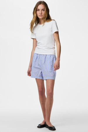 Olly korkeavyötäröinen Shorts - Hydrangea Stripes-Bright White