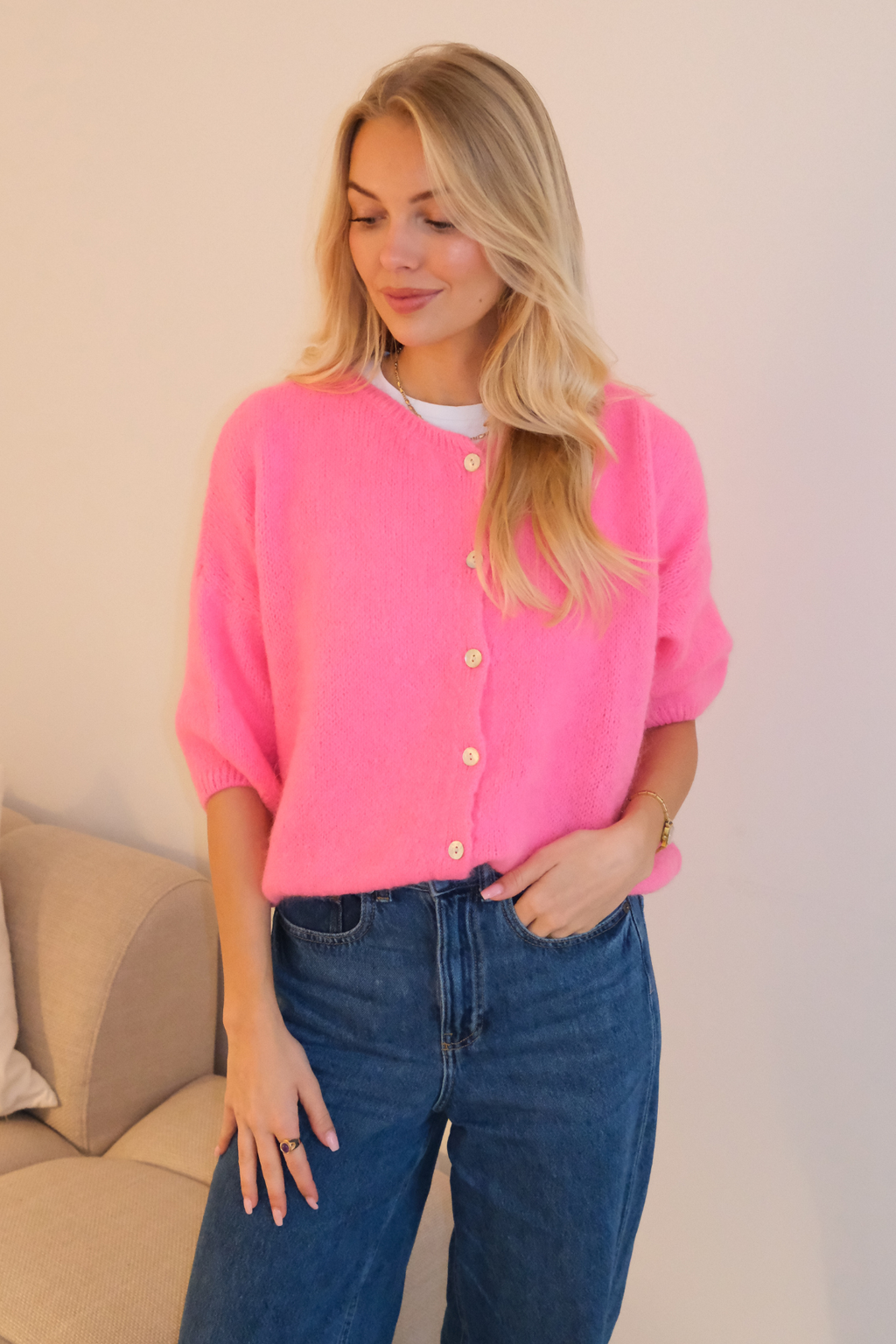 Mary lyhythihainen neule - Vauvan pinkki