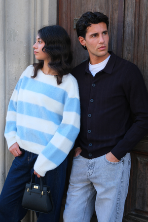 Celina raidallinen neulottu villapaita - valkoinen/taivas sininen