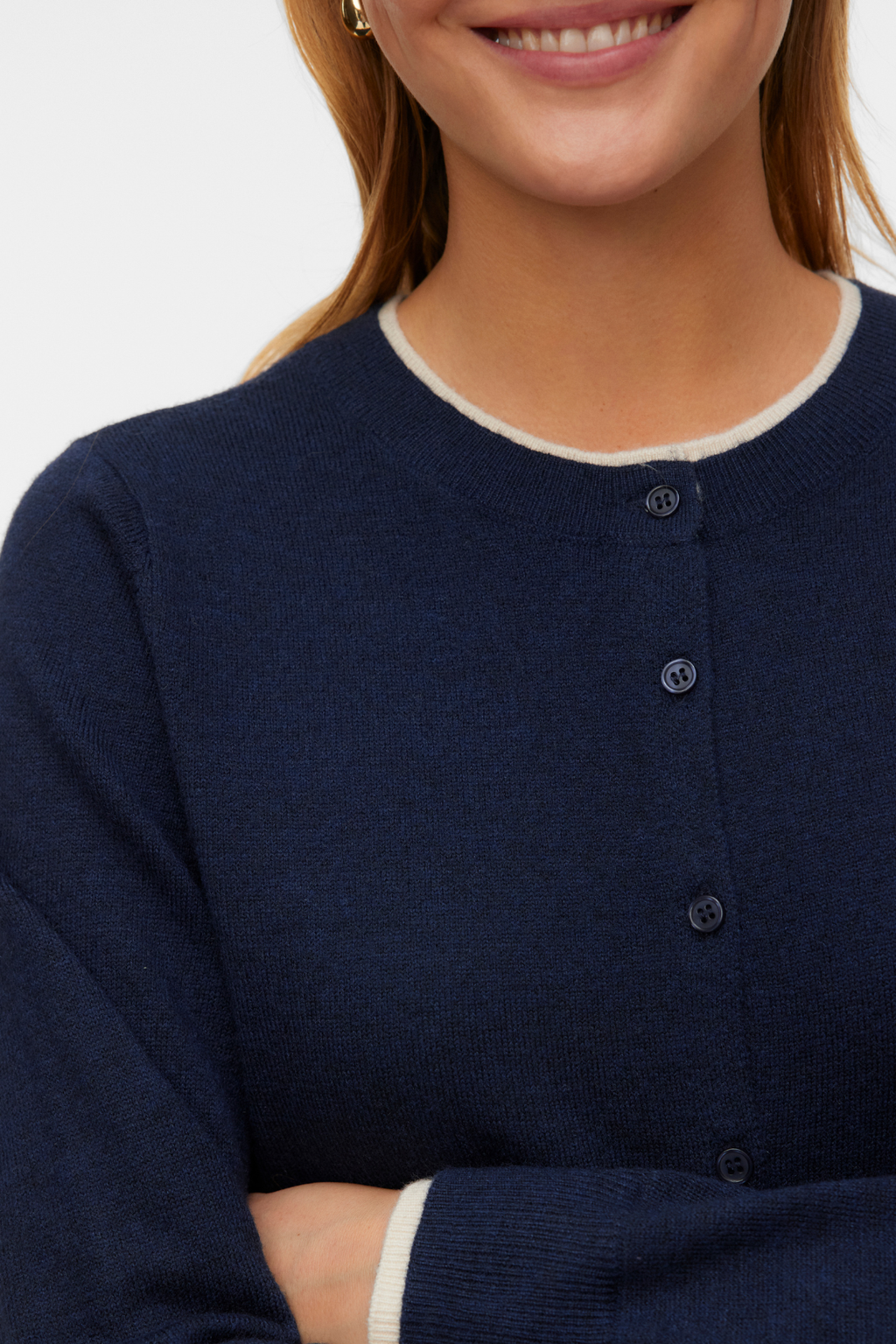 Ihana O-neck neuletakki - Navy Blazer w. Koivu