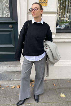 Lisa Wide Pant Aop - Keskikokoinen harmaa melange