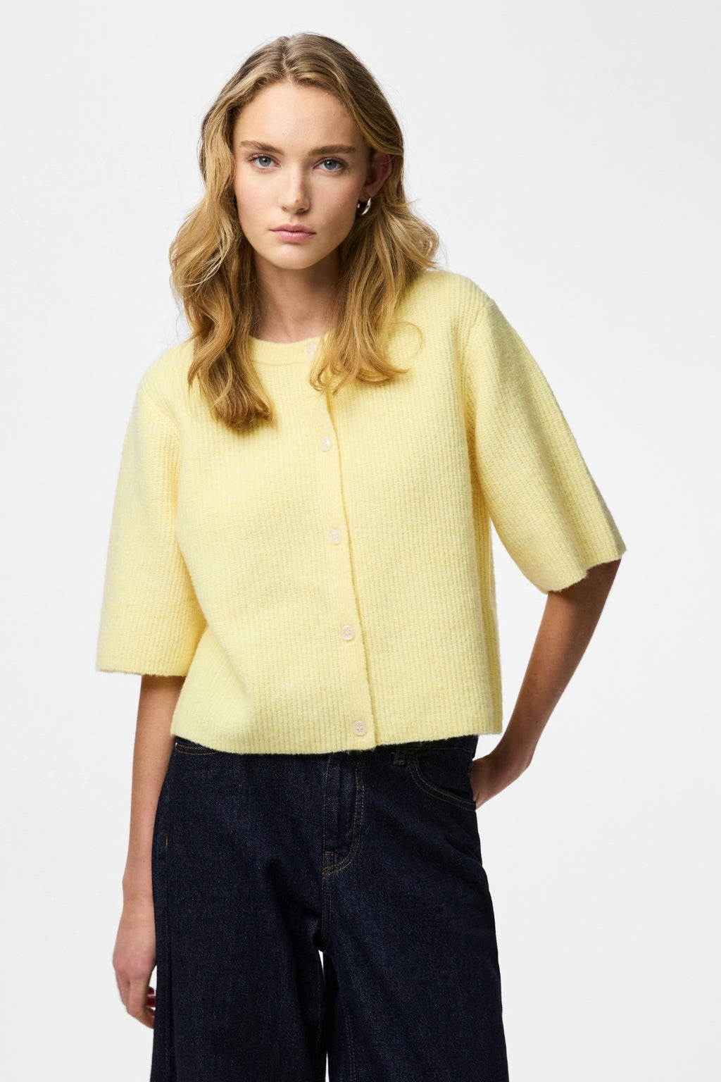 Silly O-neck neuletakki - vaalea banaanimelange