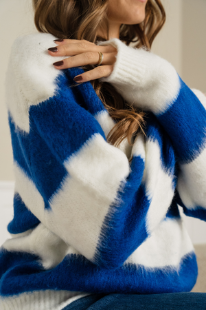 Celinan raidallinen neulottu villapaita - valkoinen/laivasto