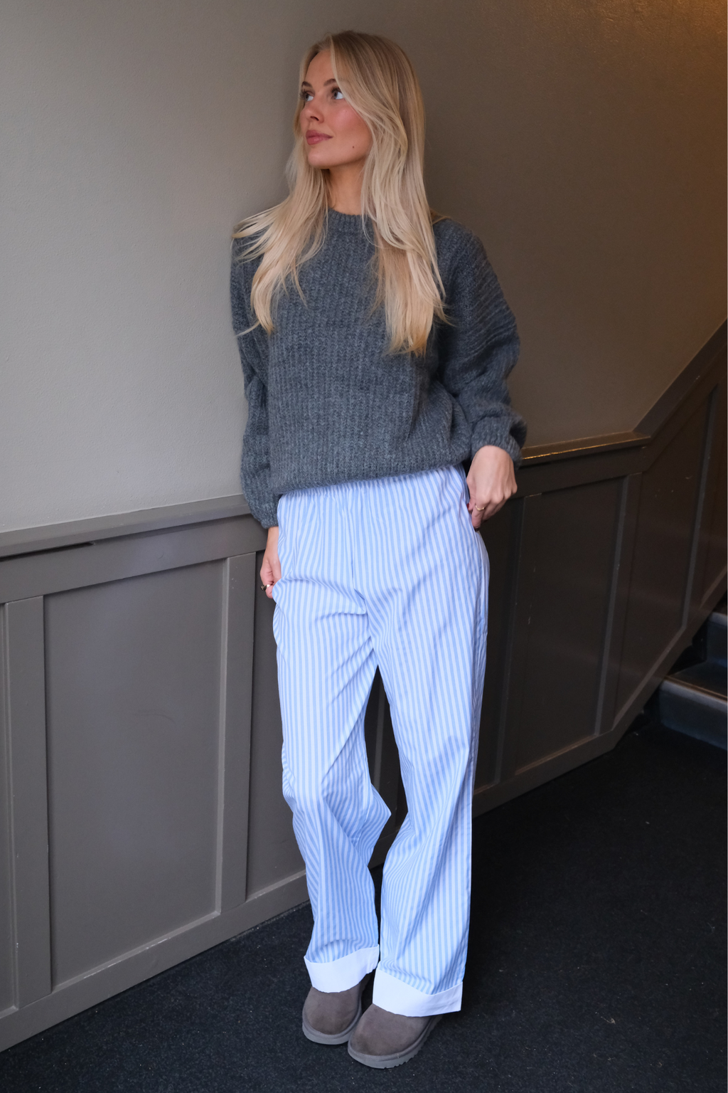 Layla raidallinen Pants - vaaleansininen