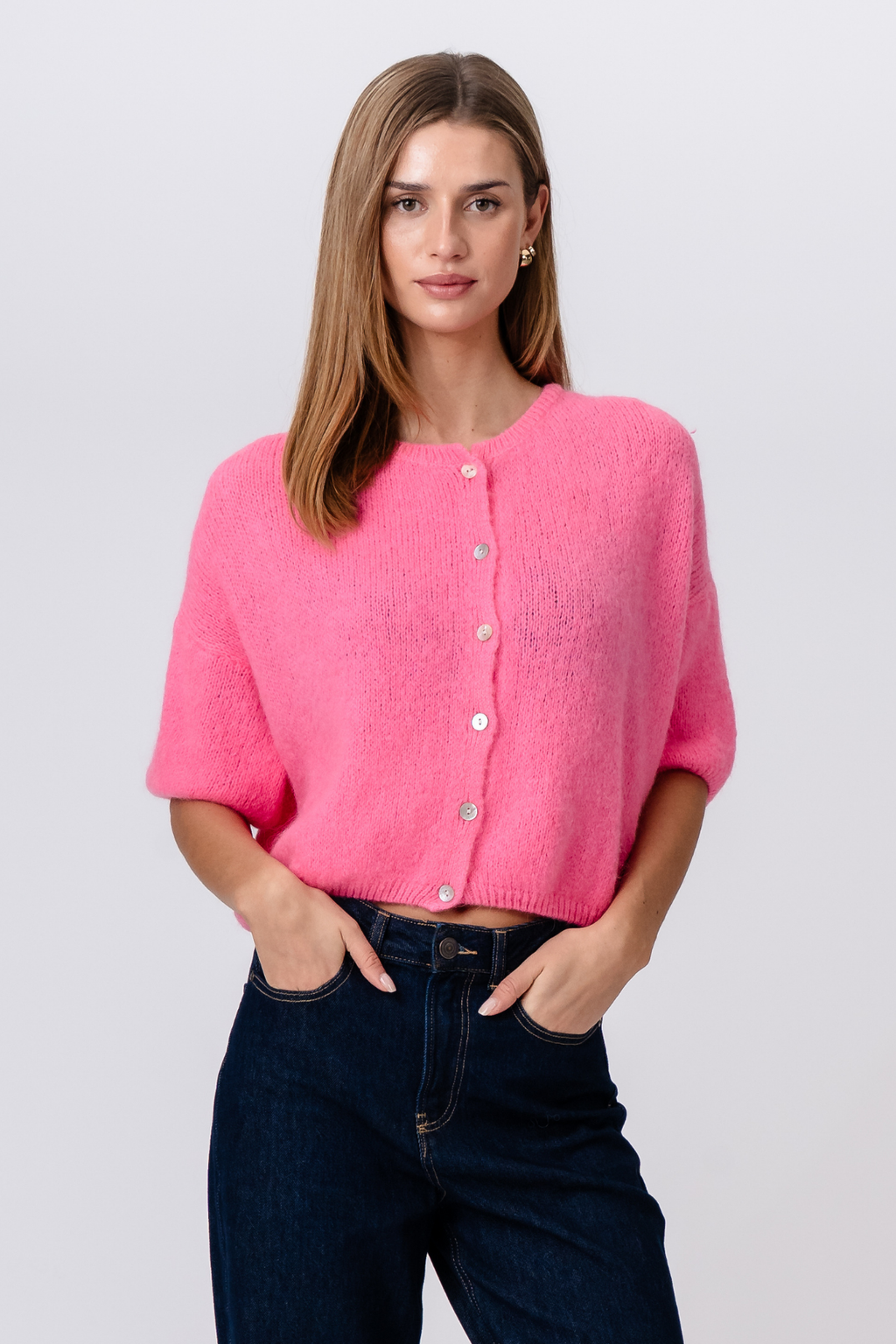 Mary lyhythihainen neule - Vauvan pinkki