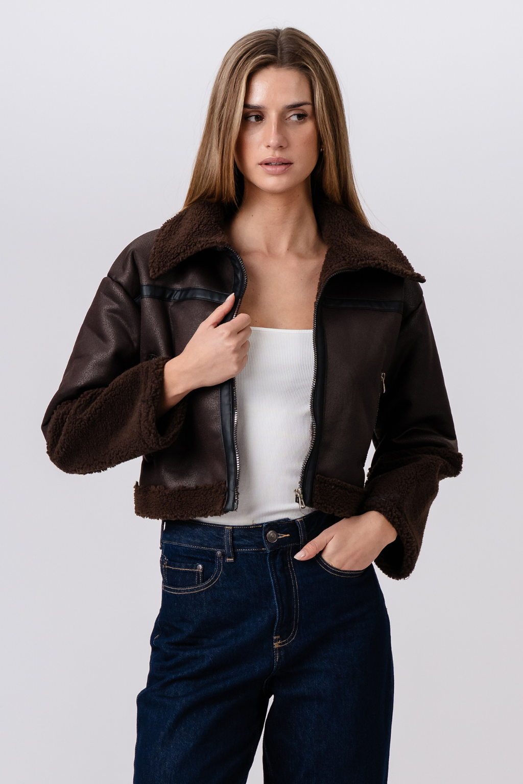 Daisy Shearling -takki - ruskea/musta