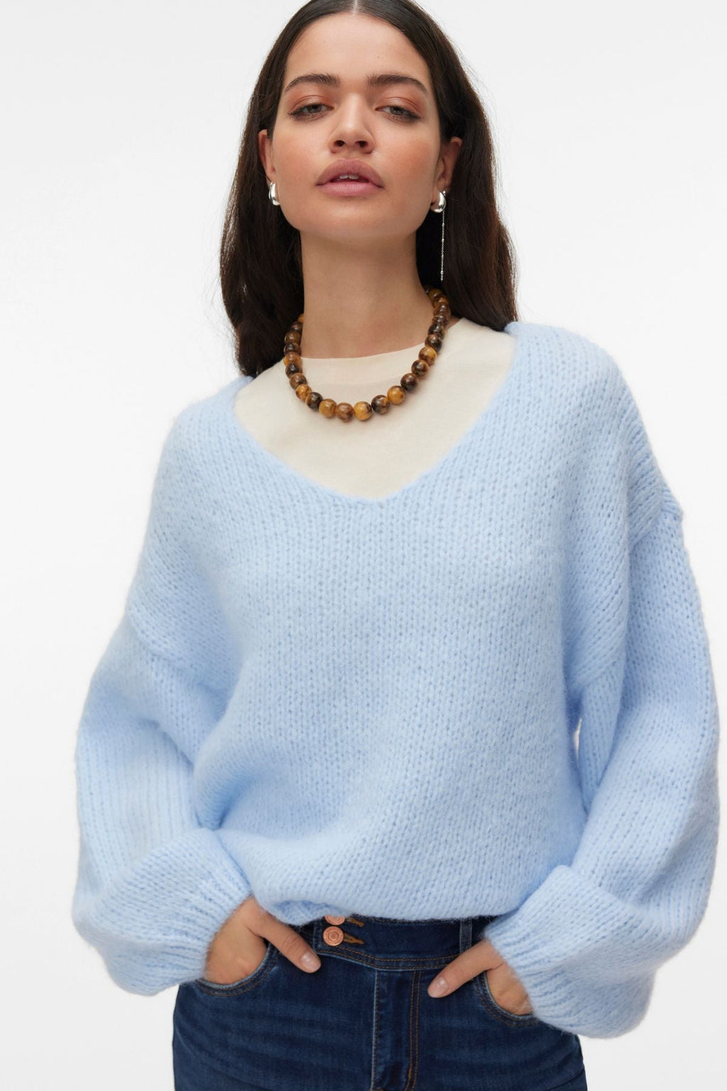 Ehkä 2-suuntainen V-kaula-aukkoinen villapaita - Cashmere Blue