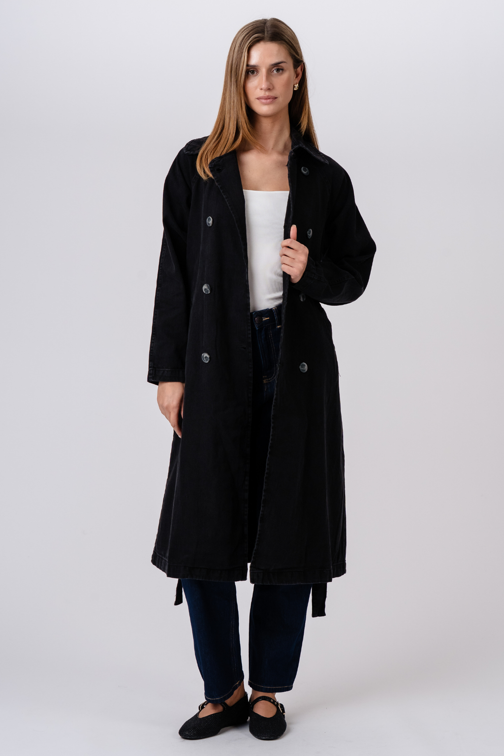 Denim -trenchcoat - antrasiitti