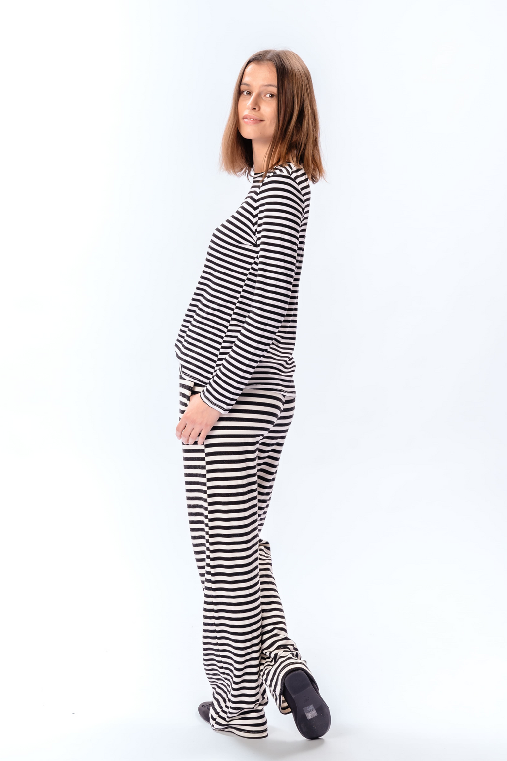 Raidallinen pitkähihainen Slim Fit - Musta