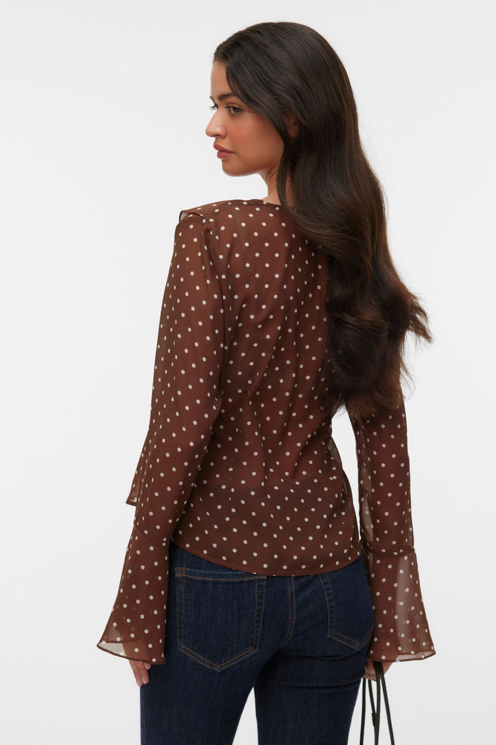 Willow Frill Top - Chocolate Martini:Snow white dot