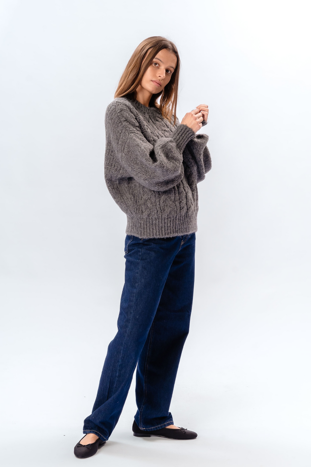 Emma Cable Knit - Keskiharmaa