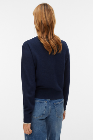 Ihana O-neck neuletakki - Navy Blazer w. Koivu