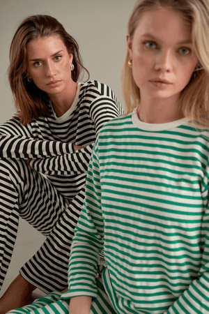 Raidallinen pitkähihainen Slim Fit - Musta