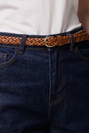 Avery nahka punottu Slim Vyö - konjakki