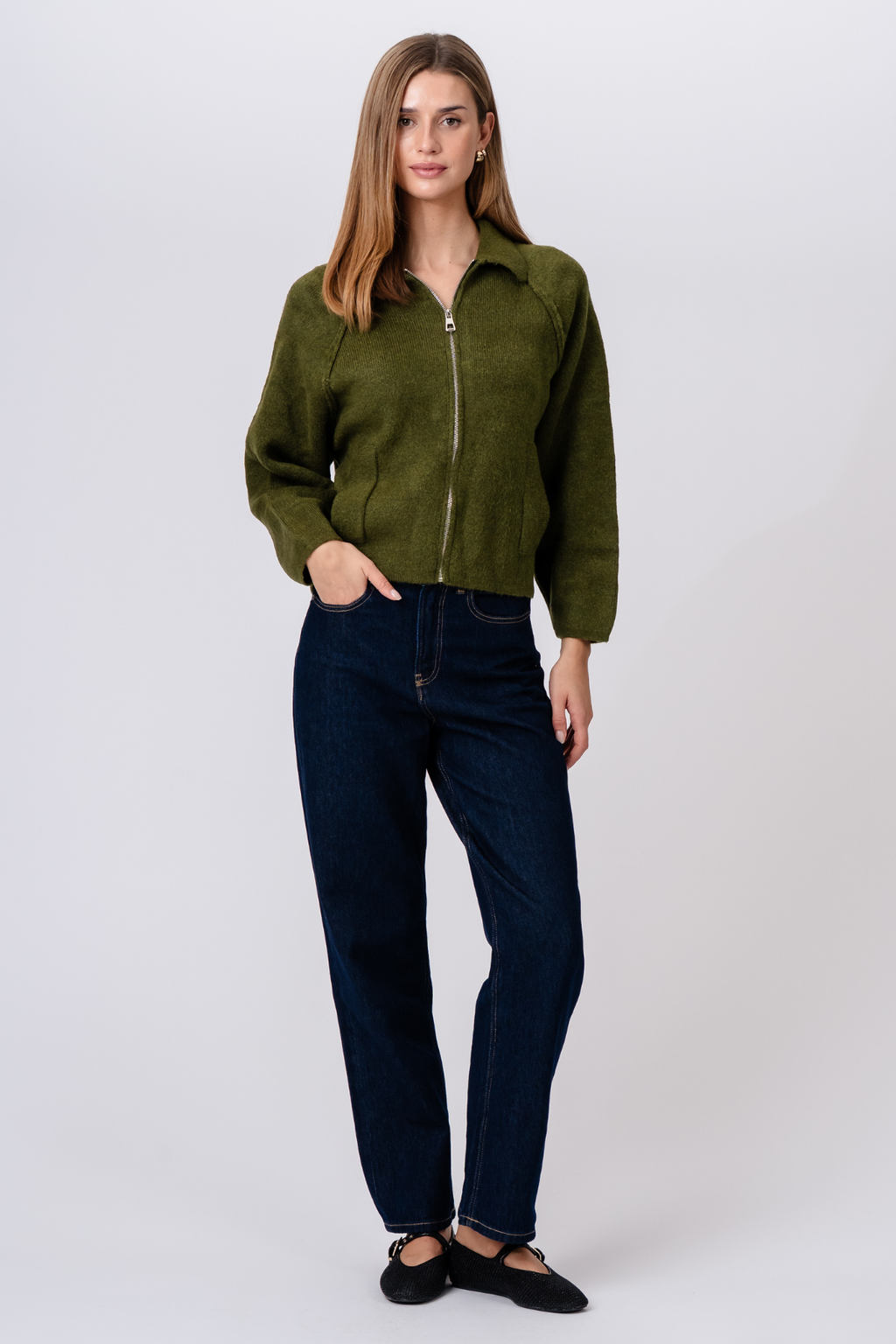 Selma Knit vetoketju - Khaki