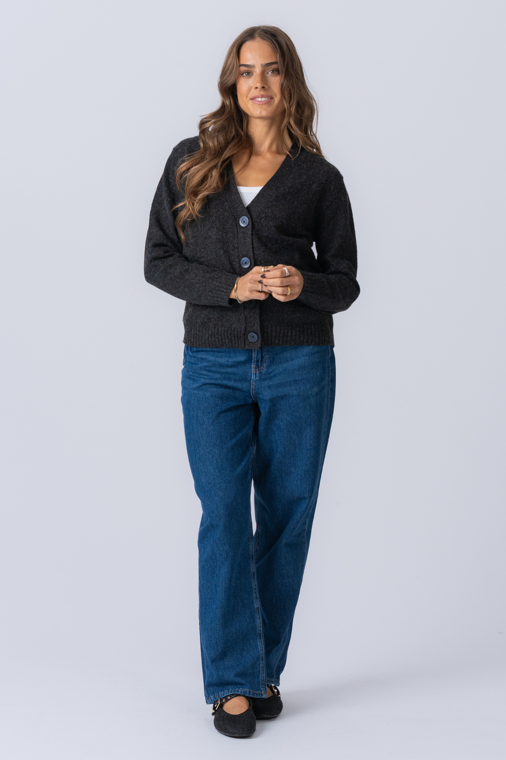 Neulottu neuletakki - tummanharmaa melange