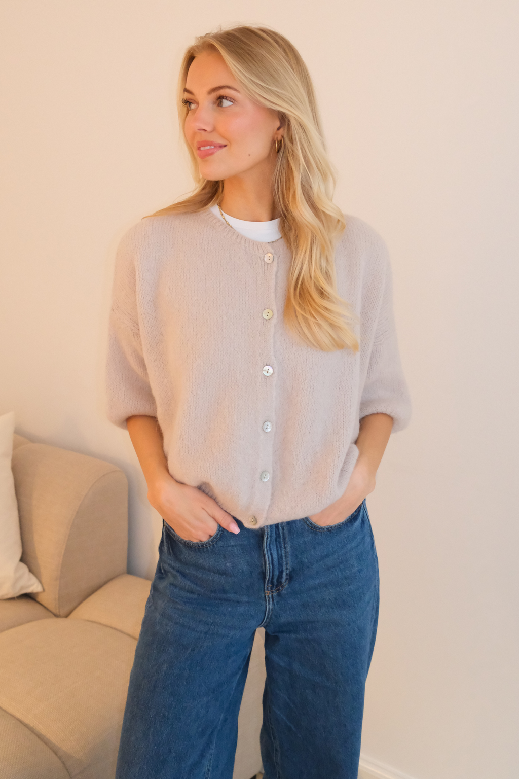 Mary lyhythihainen neule - beige