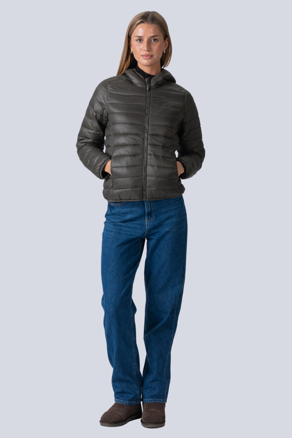 Kevyt puffer -takki - oliivi