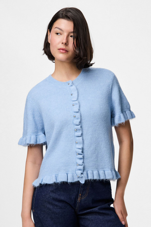 Lydia Frill Knit Cardigan - Cashmere Blue