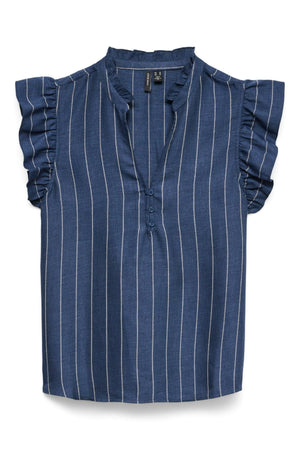 Odette V-kaula-aukkoinen toppi - tumma denim / valkoinen