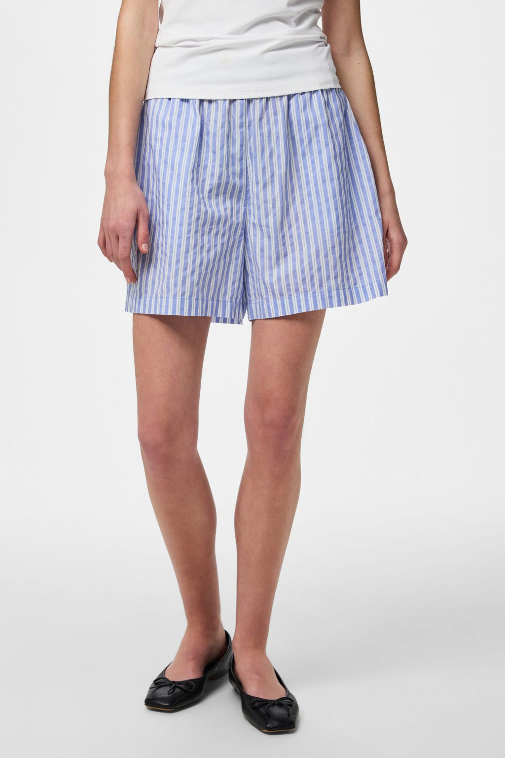 Olly korkeavyötäröinen Shorts - Hydrangea Stripes-Bright White