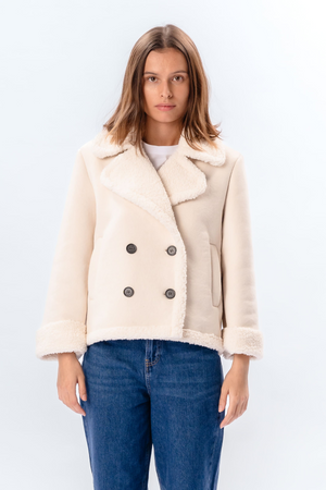 Shearling lyhyt takki - Chalk