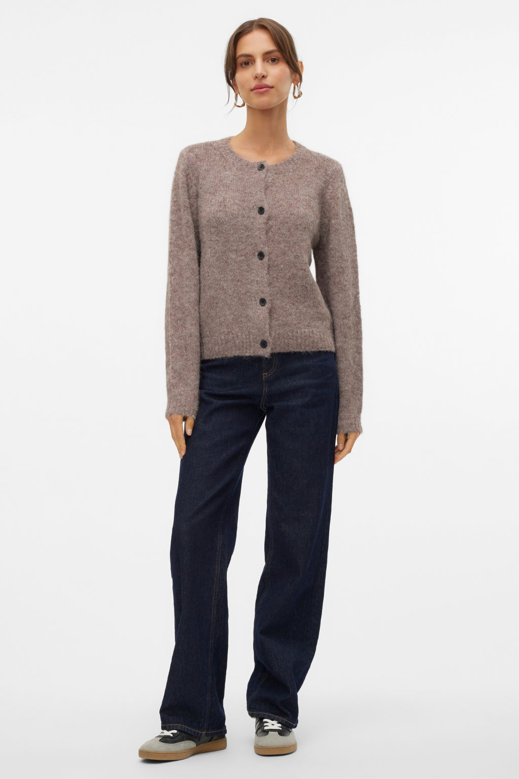 Novah O-neck Button Cardi - ruskea linssimelange