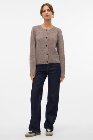 Novah O-neck Button Cardi - ruskea linssimelange