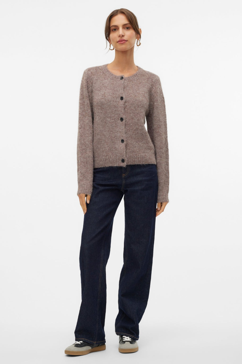 Novah O-neck Button Cardi - ruskea linssimelange