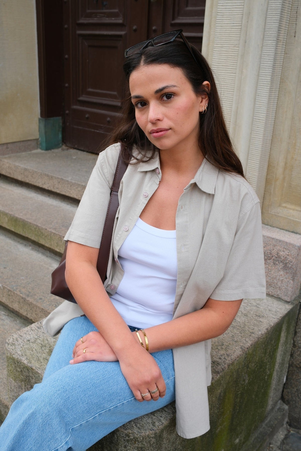 Lyhyen hihan pellavapaita - hiekka