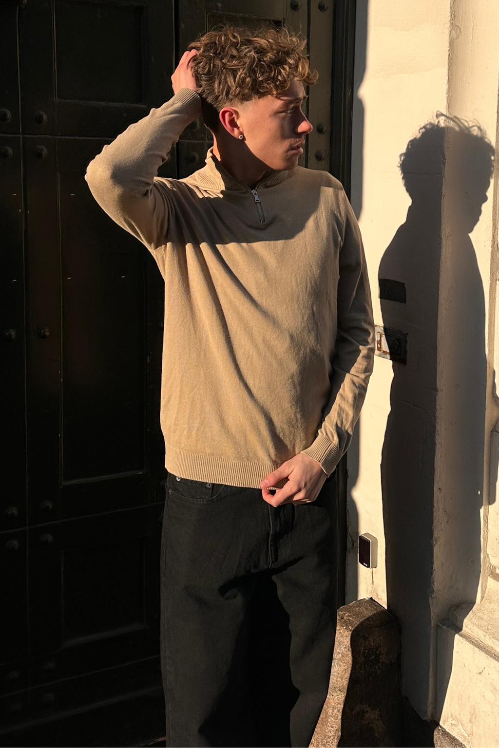 Puoliksi vetoketjullinen villapaita - Sand