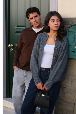 Neulottu pitkähihainen polo - vaaleanruskea