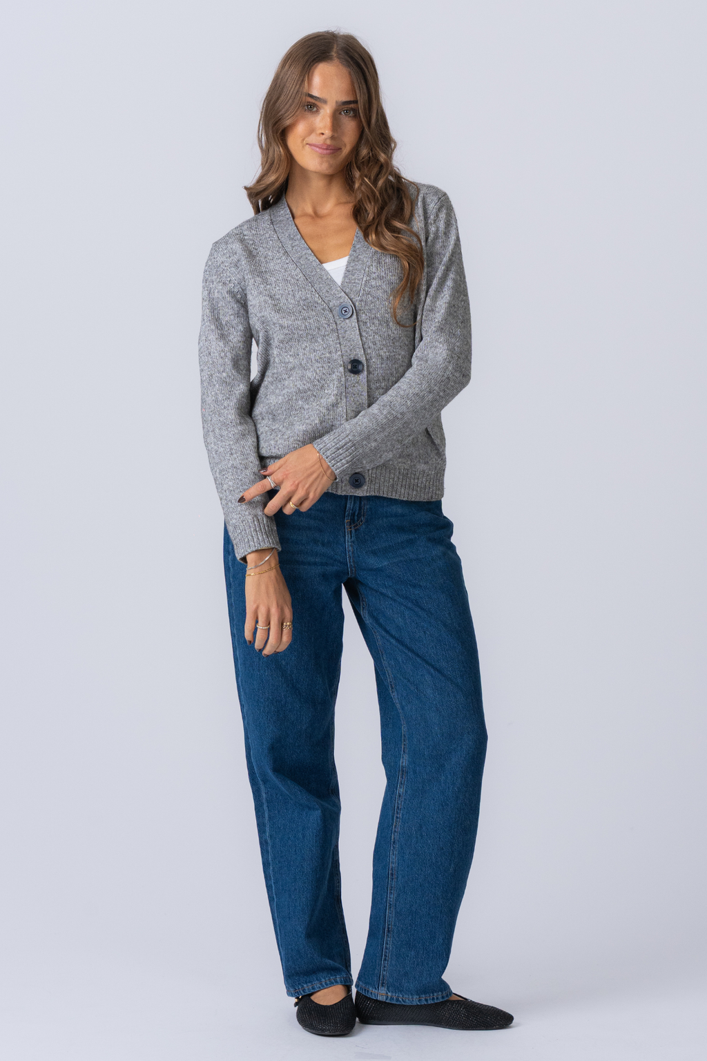 Neulottu neuletakki - vaaleanharmaa melange