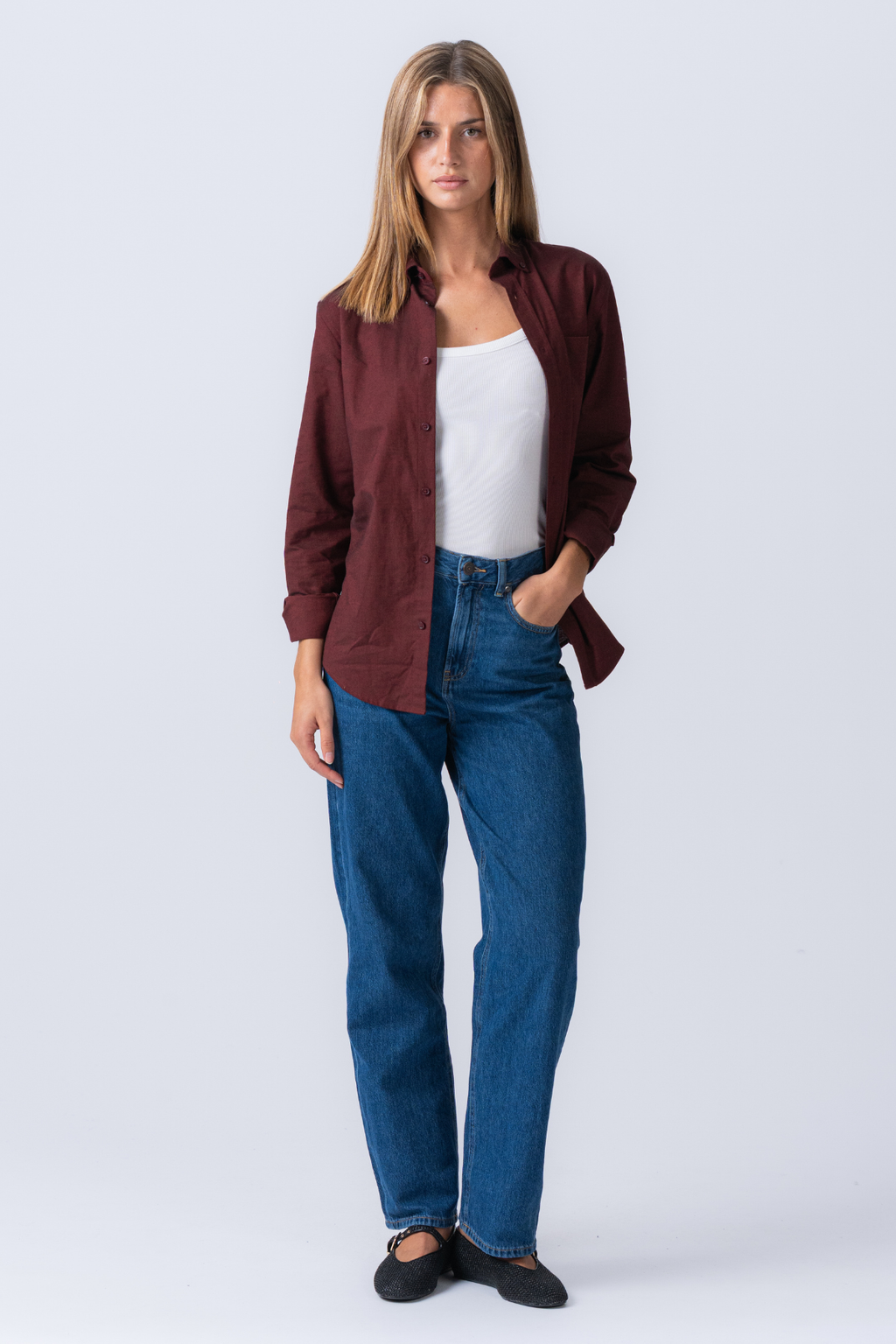 Poikaystävä Oxford -paita - Burgundia