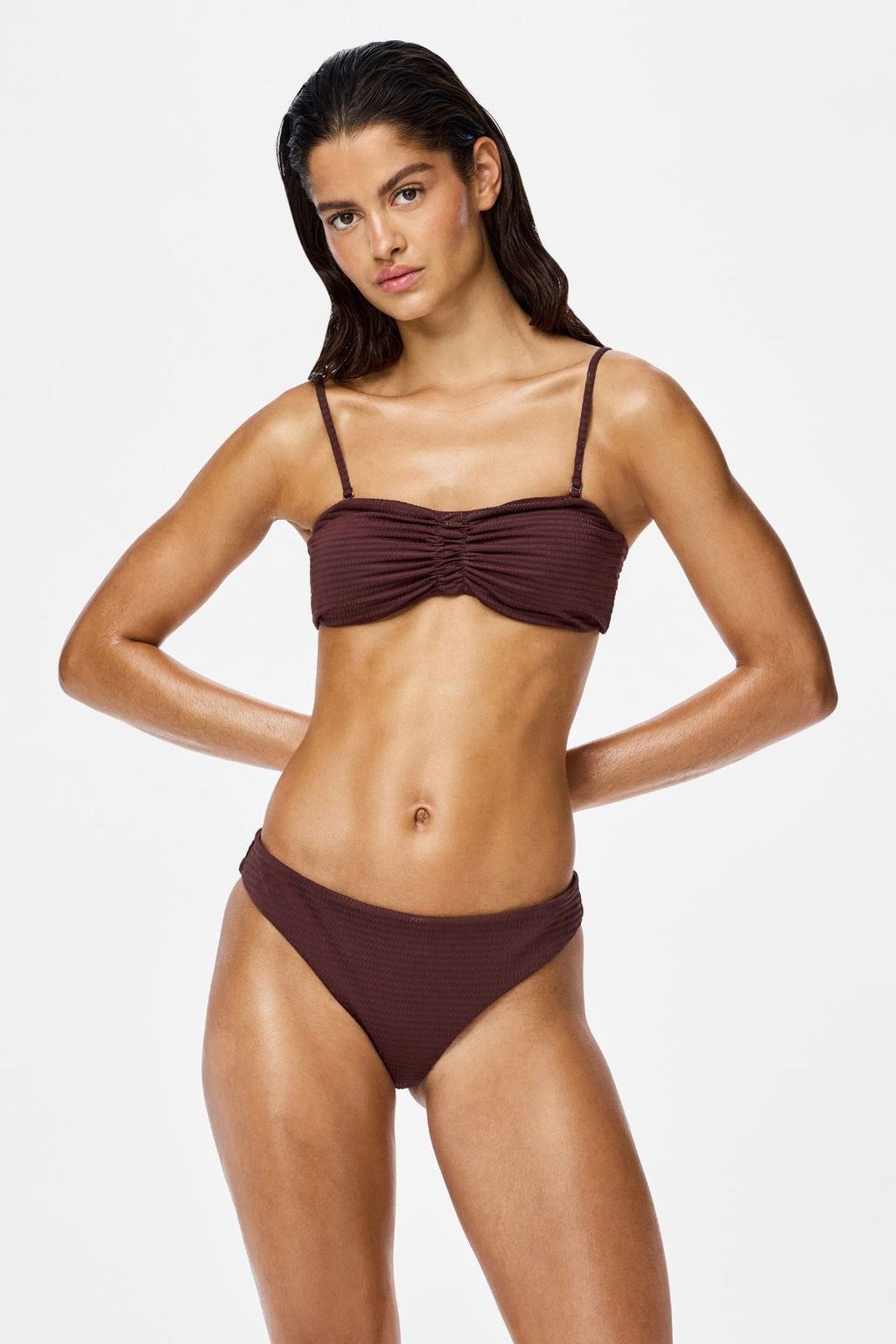 Kaya Seersucker Bikini Top - Deep Mahagony