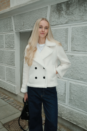 Shearling lyhyt takki - Chalk