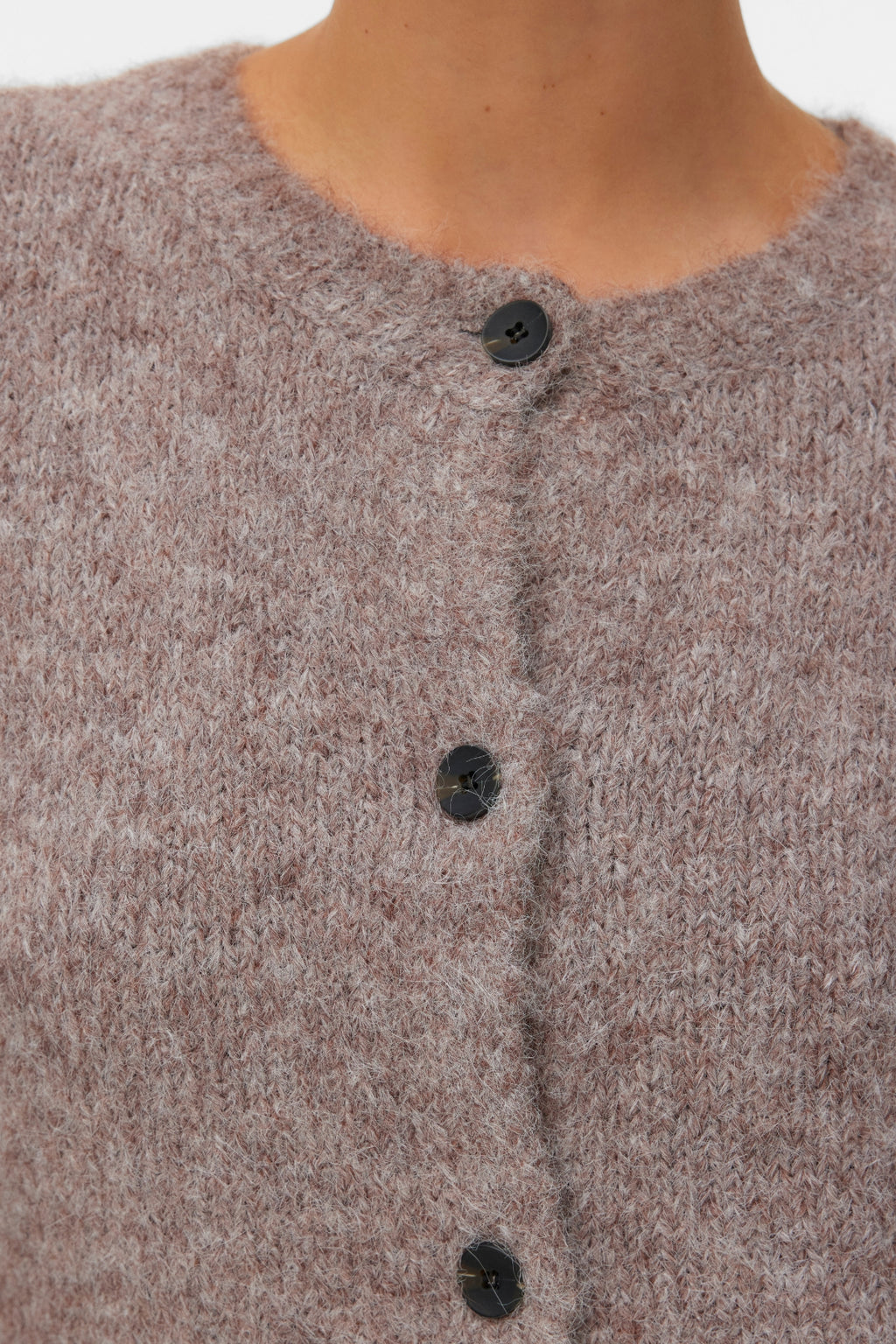 Novah O-neck Button Cardi - ruskea linssimelange