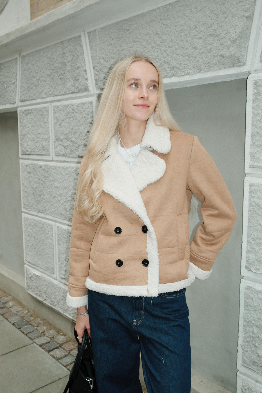 Shearling lyhyt takki - Beige