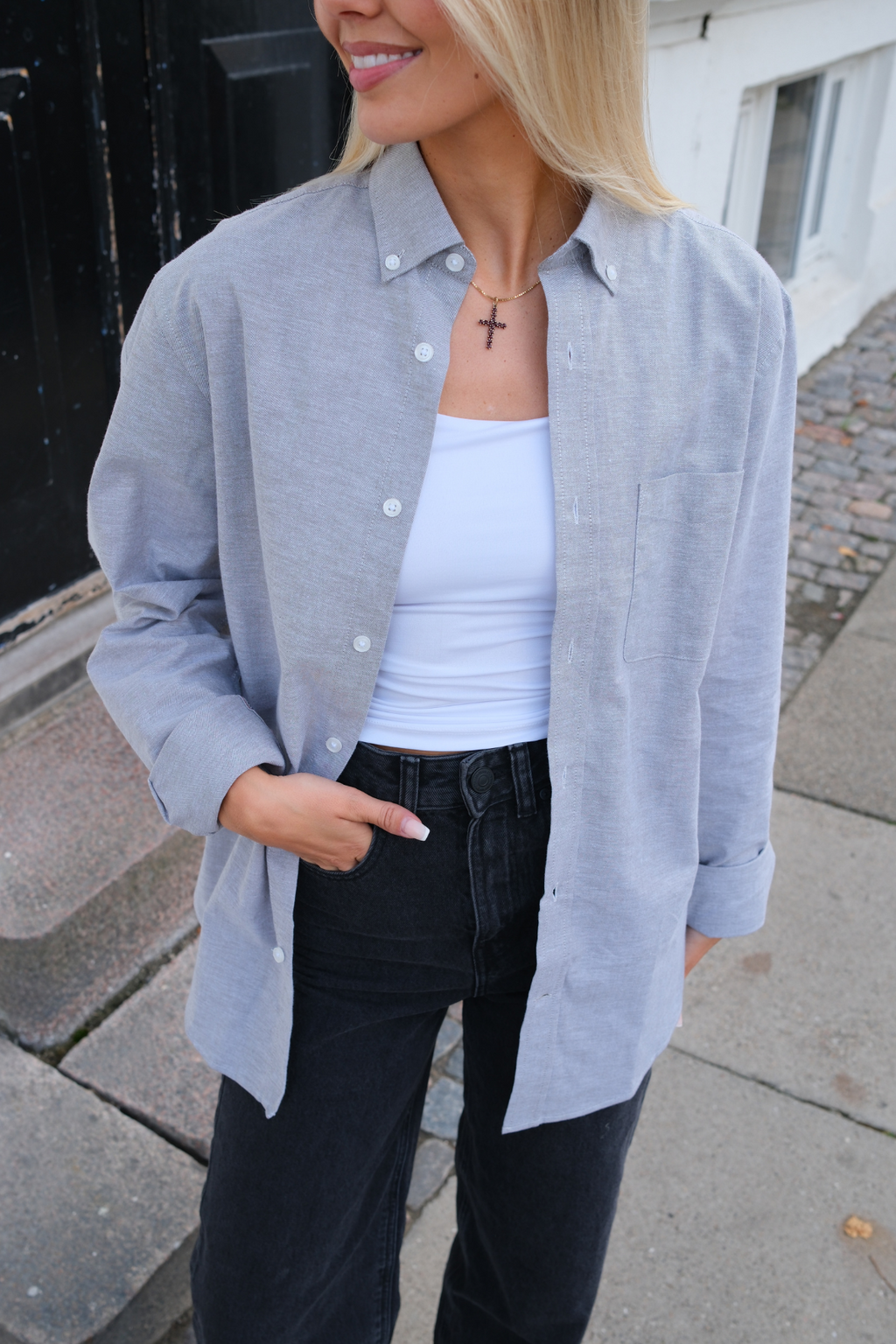 Poikaystävä Oxford -paita - harmaa