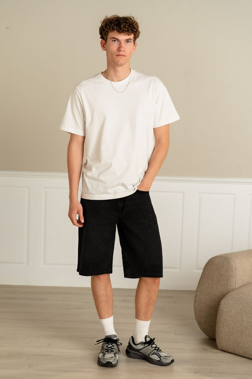 Denim Shorts Löysä - tasainen musta