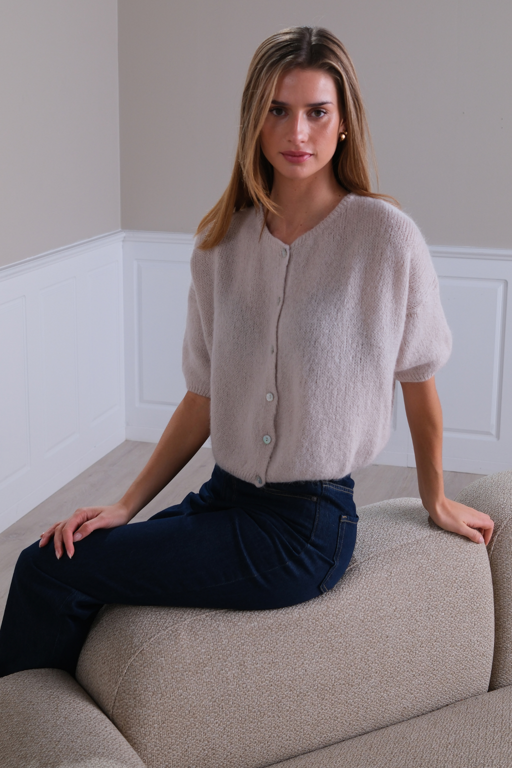 Mary lyhythihainen neule - beige