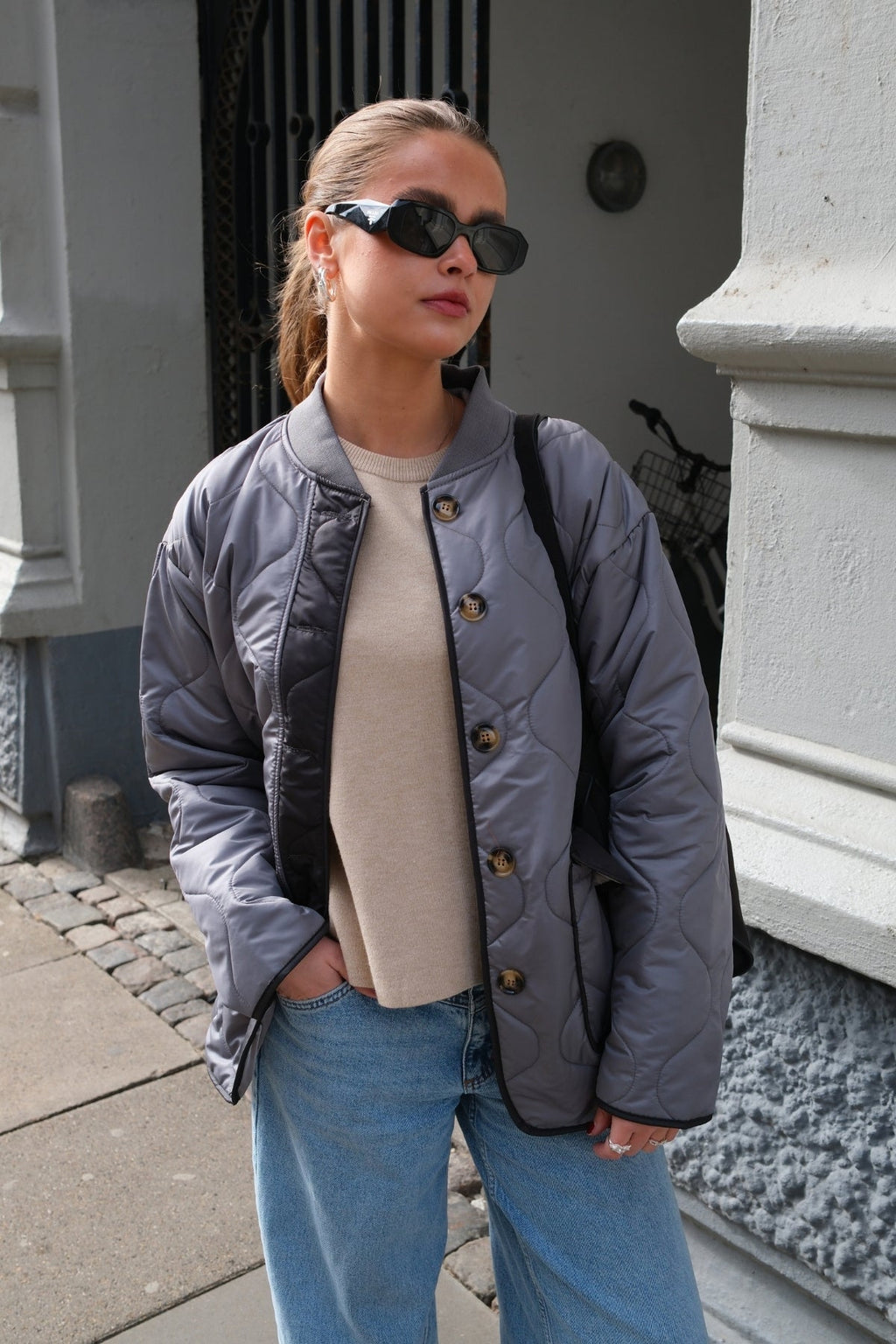 Tikattu Block-takki - harmaa/musta