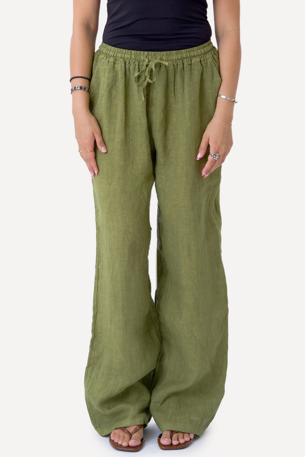 Astrid Linen Pants - Oliivi