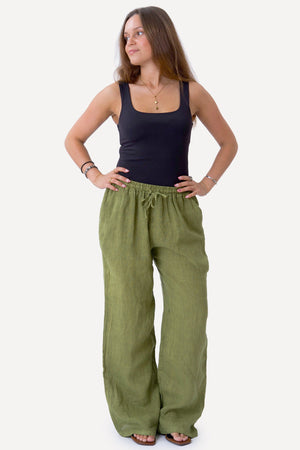 Astrid Linen Pants - Oliivi