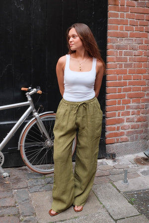 Astrid Linen Pants - Oliivi