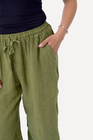 Astrid Linen Pants - Oliivi