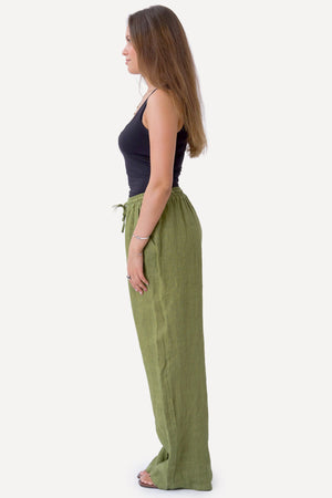 Astrid Linen Pants - Oliivi