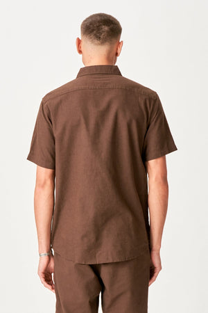 Lyhythihainen liinavaatteen paita - kahvi