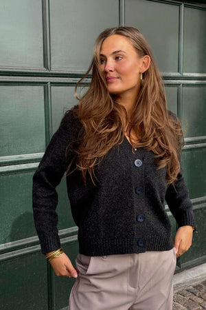 Neulottu neuletakki - tummanharmaa melange