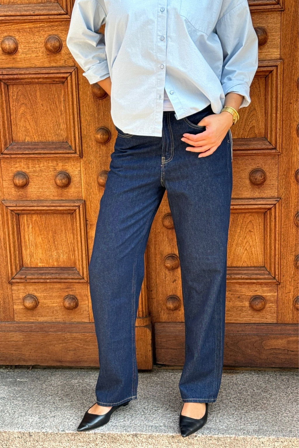 Alkuperäinen esitys leveät farkut - tummansininen farkku